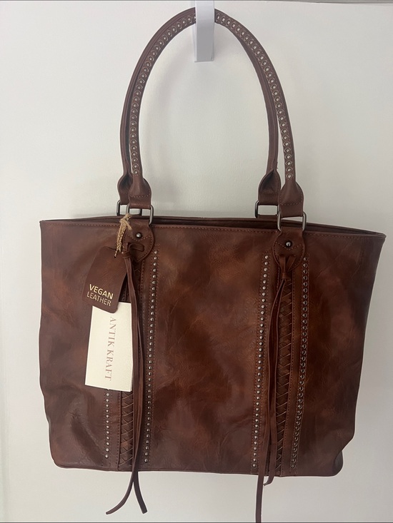 Antik Kraft Handbags - Antik Kraft Chocolate Brown Vegan Leather Studded Tote